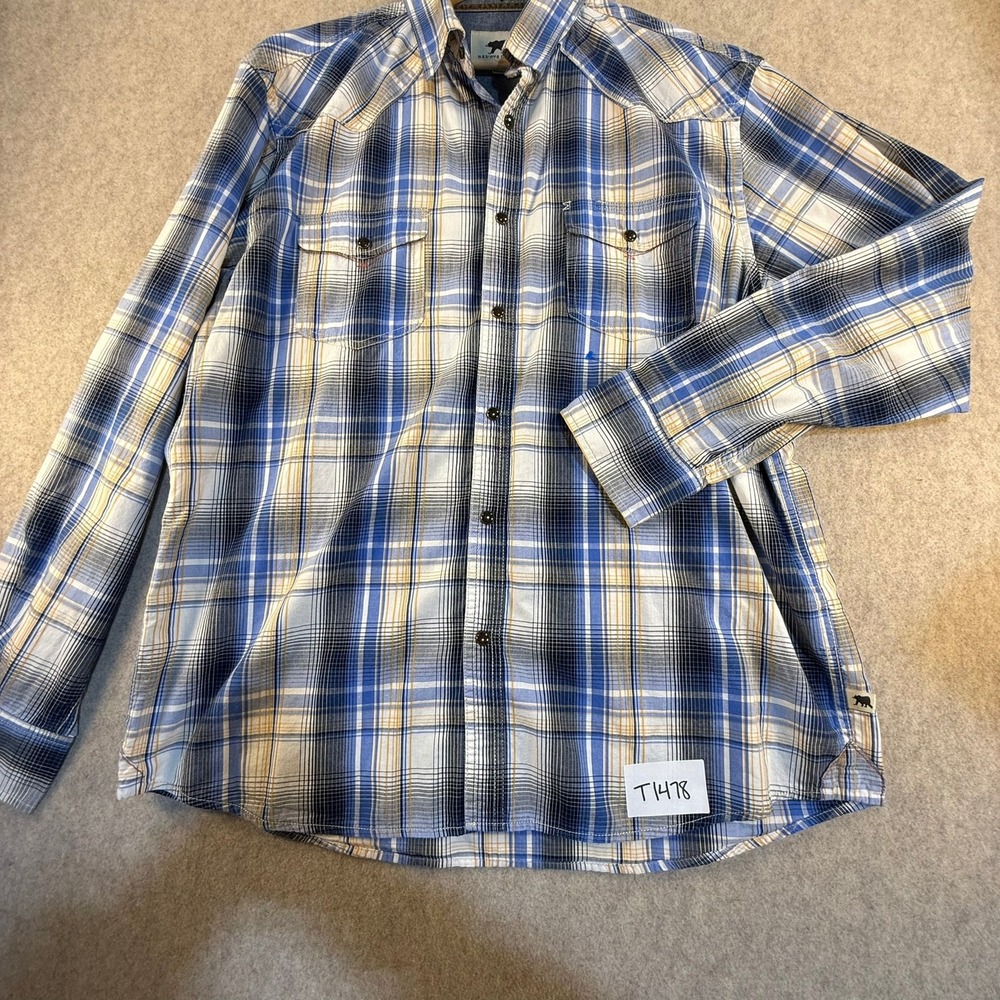 Dakota Grizzly Mens XL Blue Plaid Western Long Sleeve Button Down Shirt